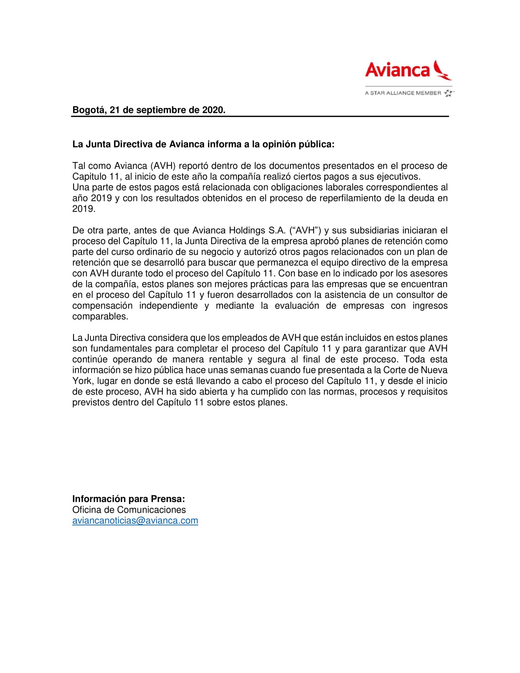 Comunicado Avianca