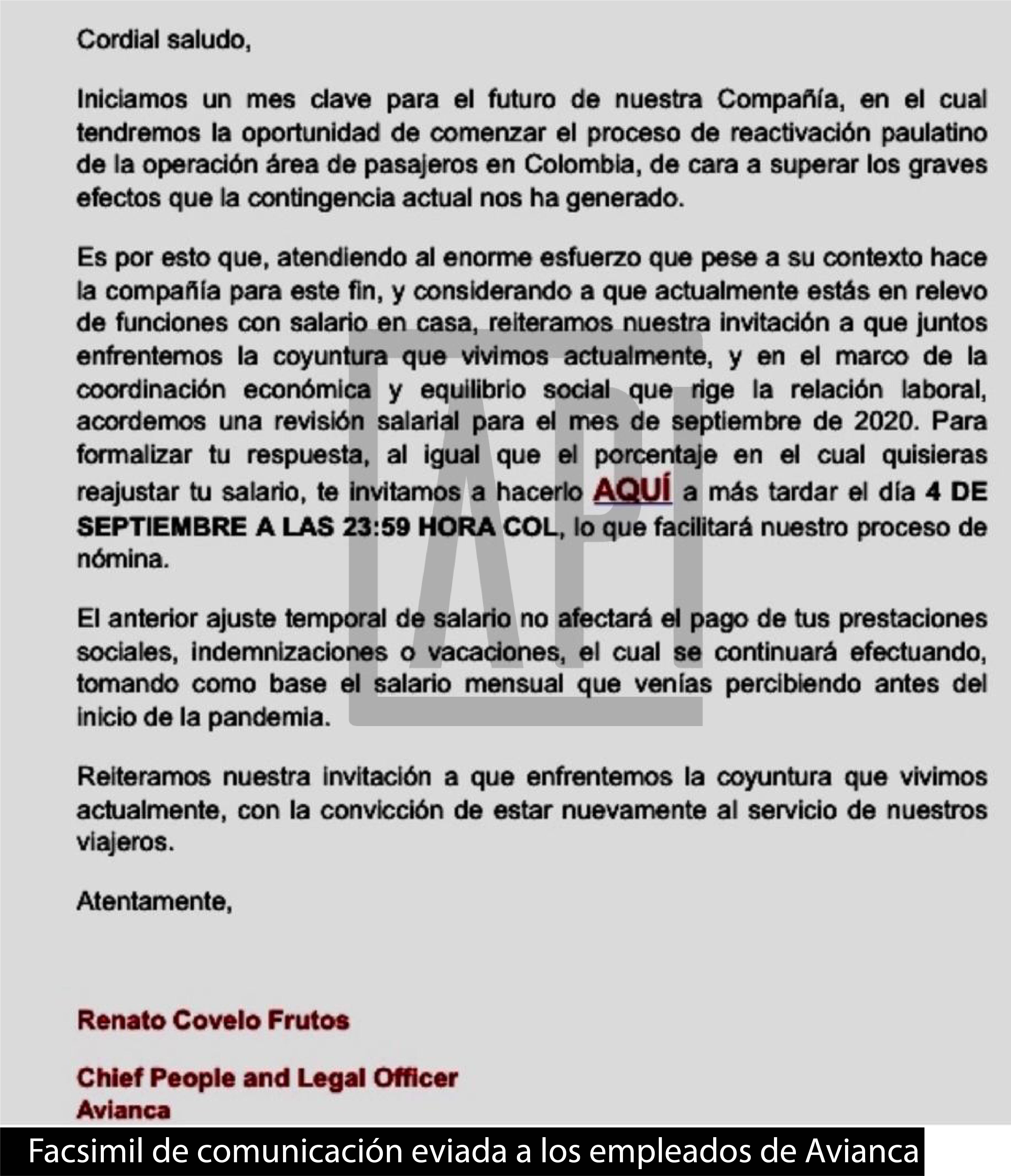 Comunicación de Avianca