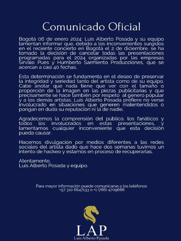 COMUNICADO LUIS ALBERTO POSADA