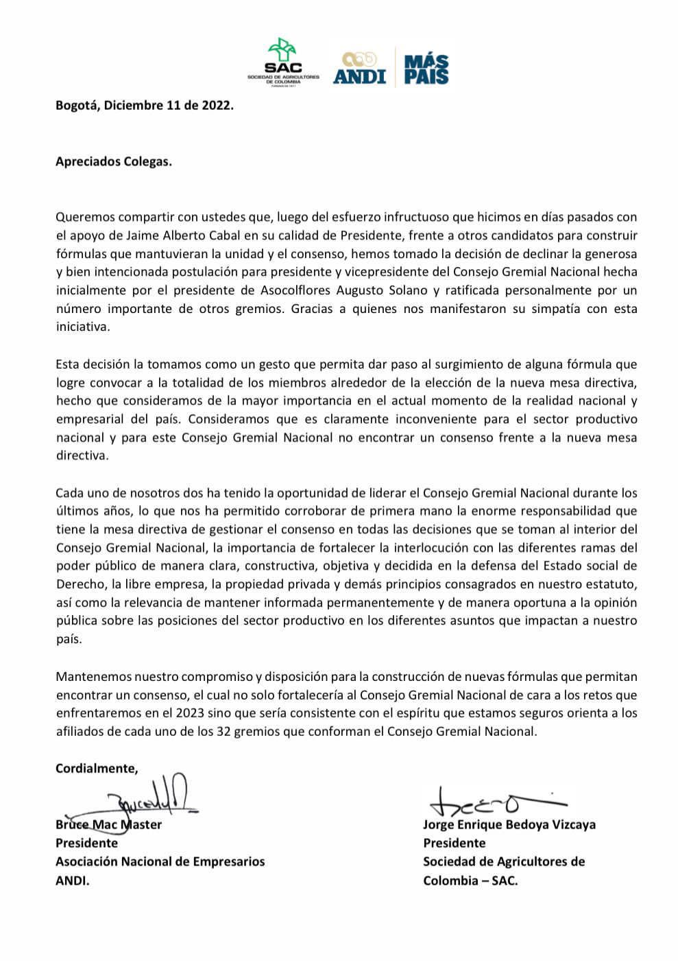 CARTA CONSEJO GREMIAL NACIONAL