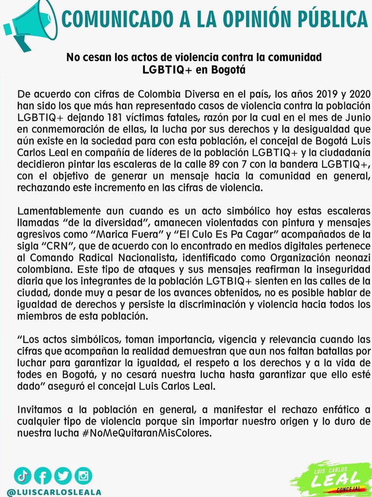 Comunicado Escaleras LGBTI