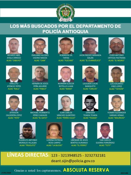 Cártel de los más buscados de Antioquia / Foto: Policía Nacional 