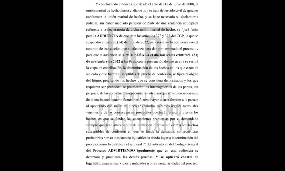 Facsimil del auto del juez que no aprobó inicialmente el acuerdo