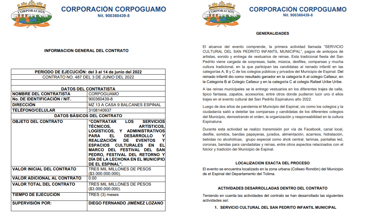 Fascismil del informe de la ejecución del contrato