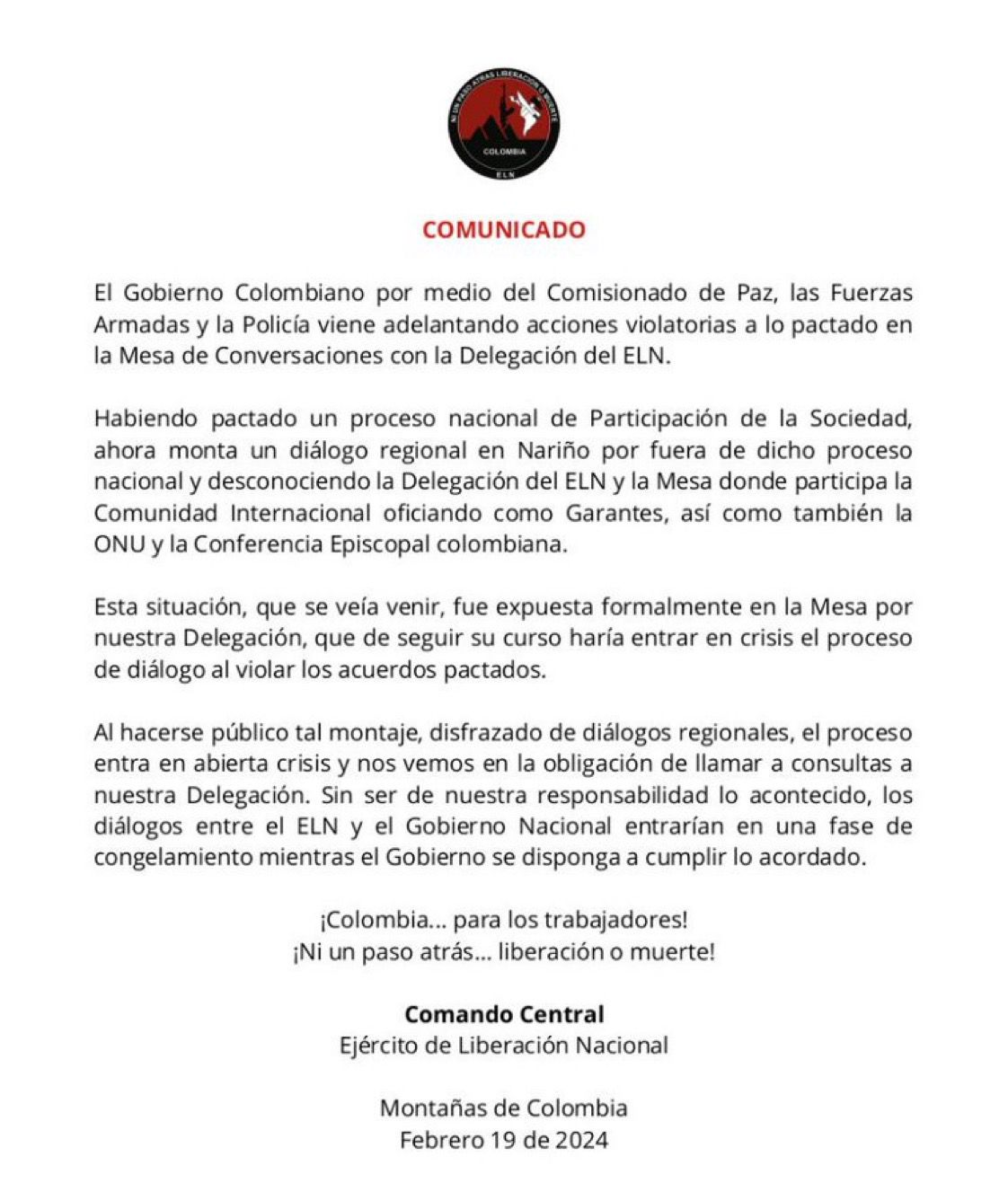 comunicado eln