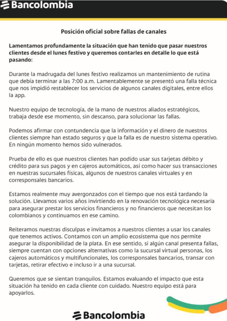 Comunicado Bancolombia