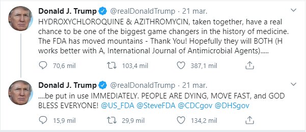 TRINO DE DONALD TRUMP DEL 21 DE MARZO A LAS 9:13 AM REFERENTE A ESOS DOS MEDICAMENTOS