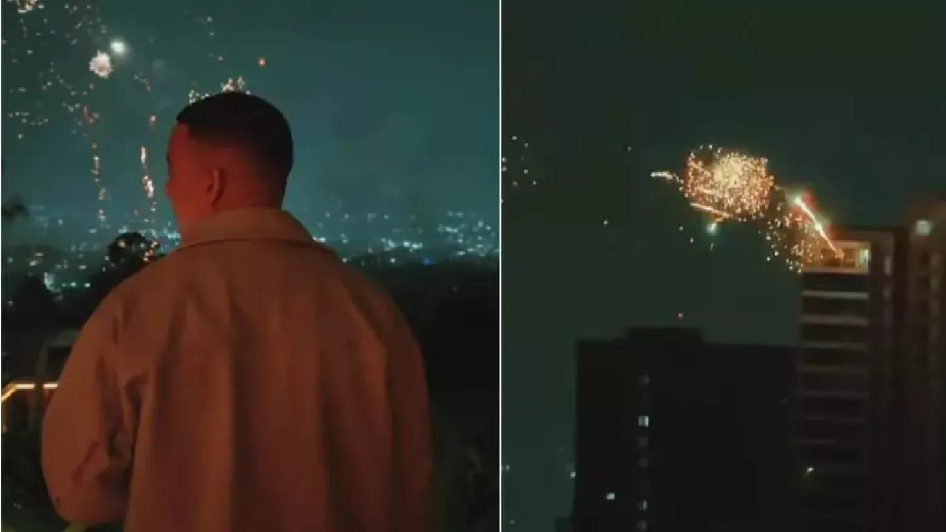 Instantes donde se ve la quema de pólvora desde el edificio que quedó grabado por el artista