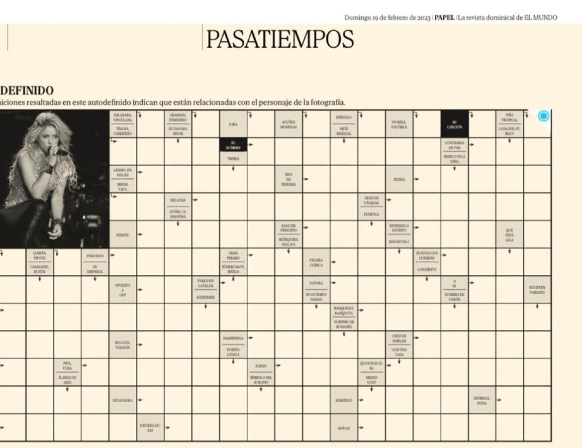 Shakira hasta en crucigrama en España